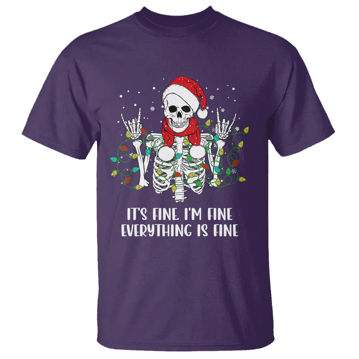Christmas Skeleton T Shirt It's Fine I'm Fine Everything Is Fine Xmas Light Funny - Wonder Print Shop