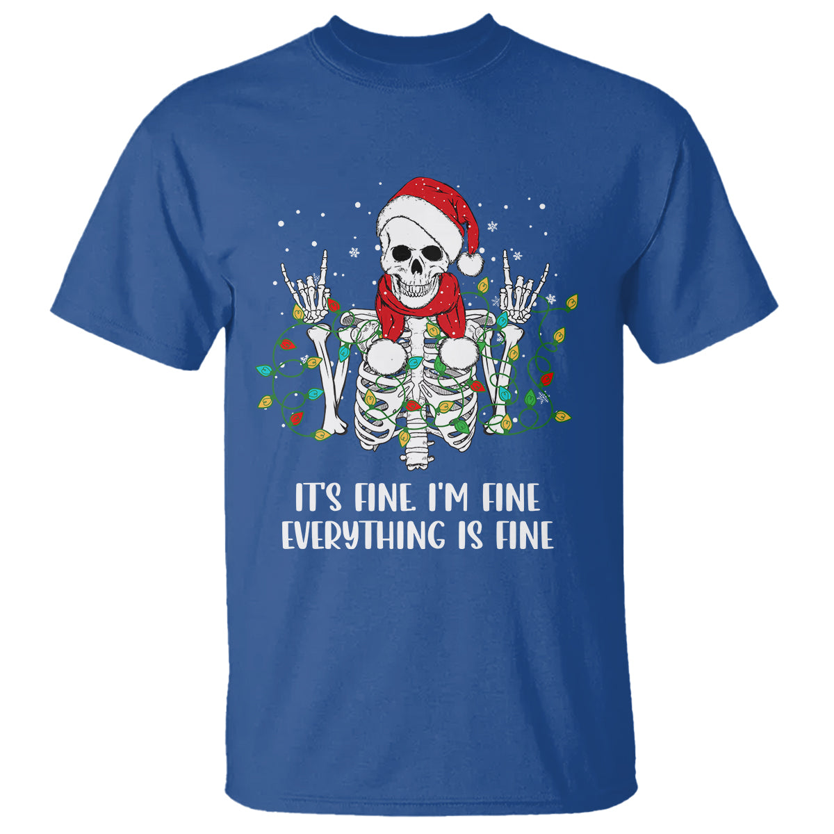 Christmas Skeleton T Shirt It's Fine I'm Fine Everything Is Fine Xmas Light Funny - Wonder Print Shop