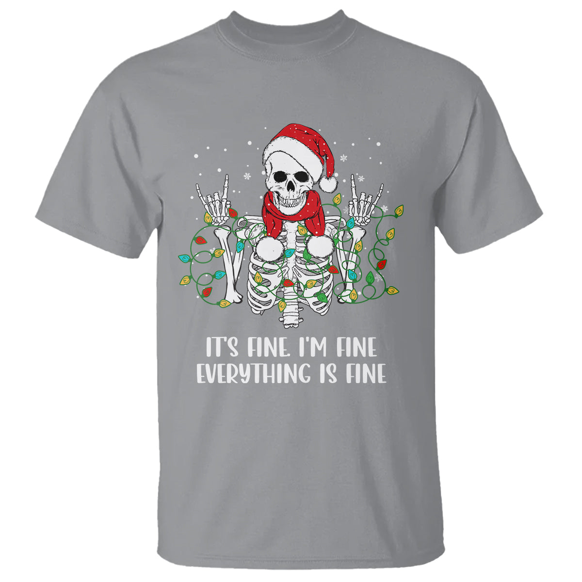 Christmas Skeleton T Shirt It's Fine I'm Fine Everything Is Fine Xmas Light Funny - Wonder Print Shop