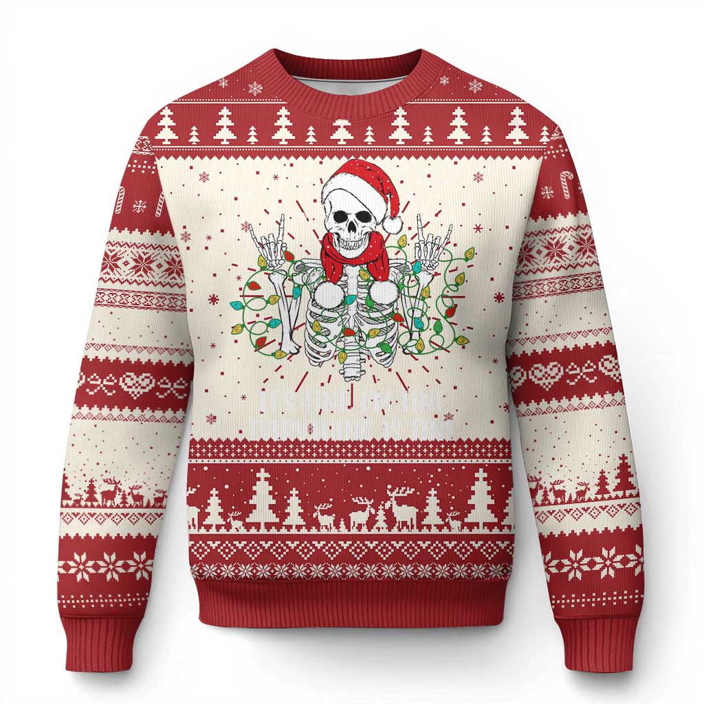 Christmas Skeleton Ugly Christmas Sweater It's Fine I'm Fine Everything Is Fine Xmas Light Funny - Wonder Print Shop
