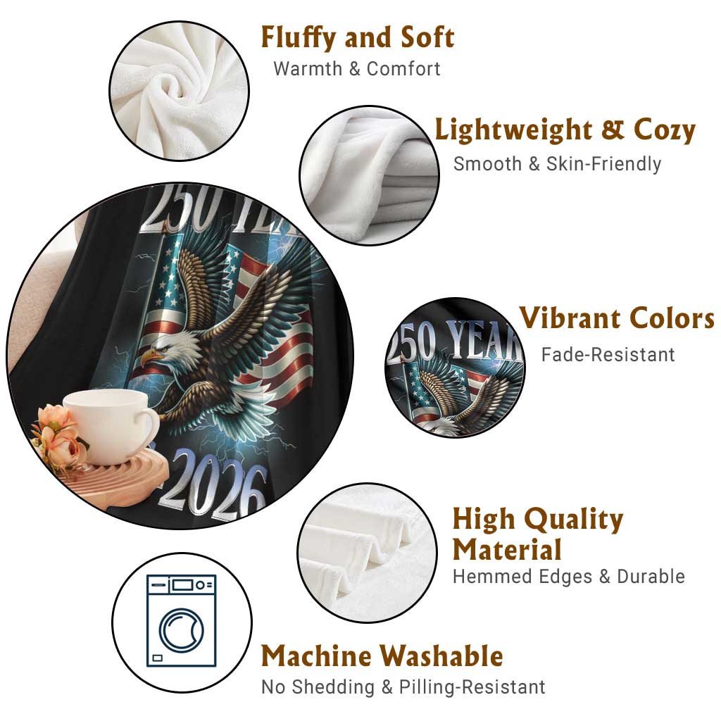 250 Years of American Freedom Throw Blanket Bald Eagle USA Flag 1776 to 2026 Patriotic - Wonder Print Shop