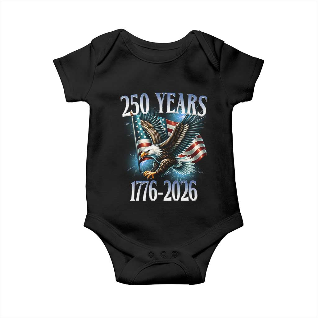 250 Years of American Freedom Baby Onesie Bald Eagle USA Flag 1776 to 2026 Patriotic - Wonder Print Shop