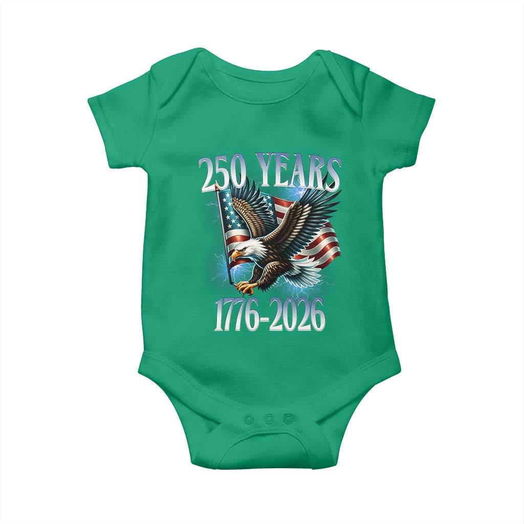 250 Years of American Freedom Baby Onesie Bald Eagle USA Flag 1776 to 2026 Patriotic - Wonder Print Shop