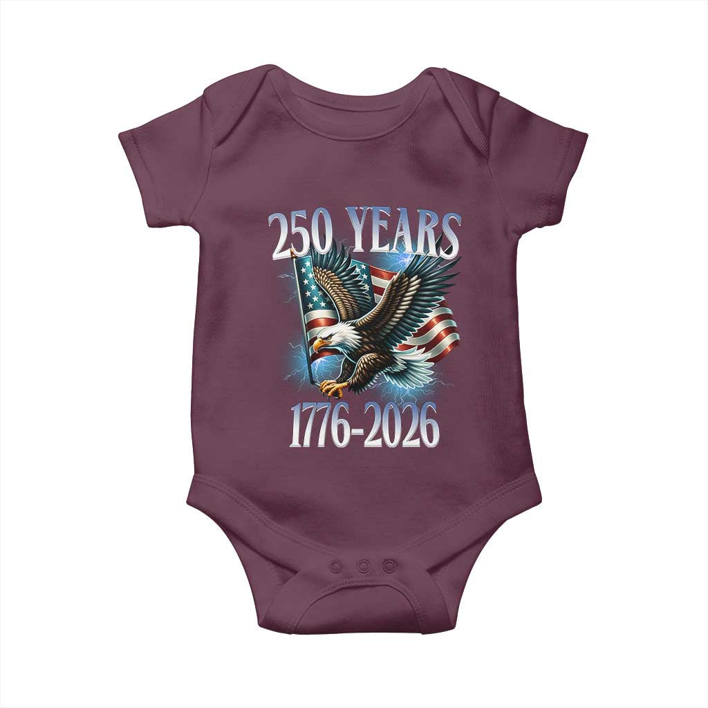 250 Years of American Freedom Baby Onesie Bald Eagle USA Flag 1776 to 2026 Patriotic - Wonder Print Shop