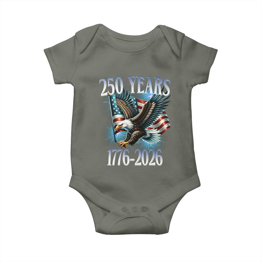 250 Years of American Freedom Baby Onesie Bald Eagle USA Flag 1776 to 2026 Patriotic - Wonder Print Shop