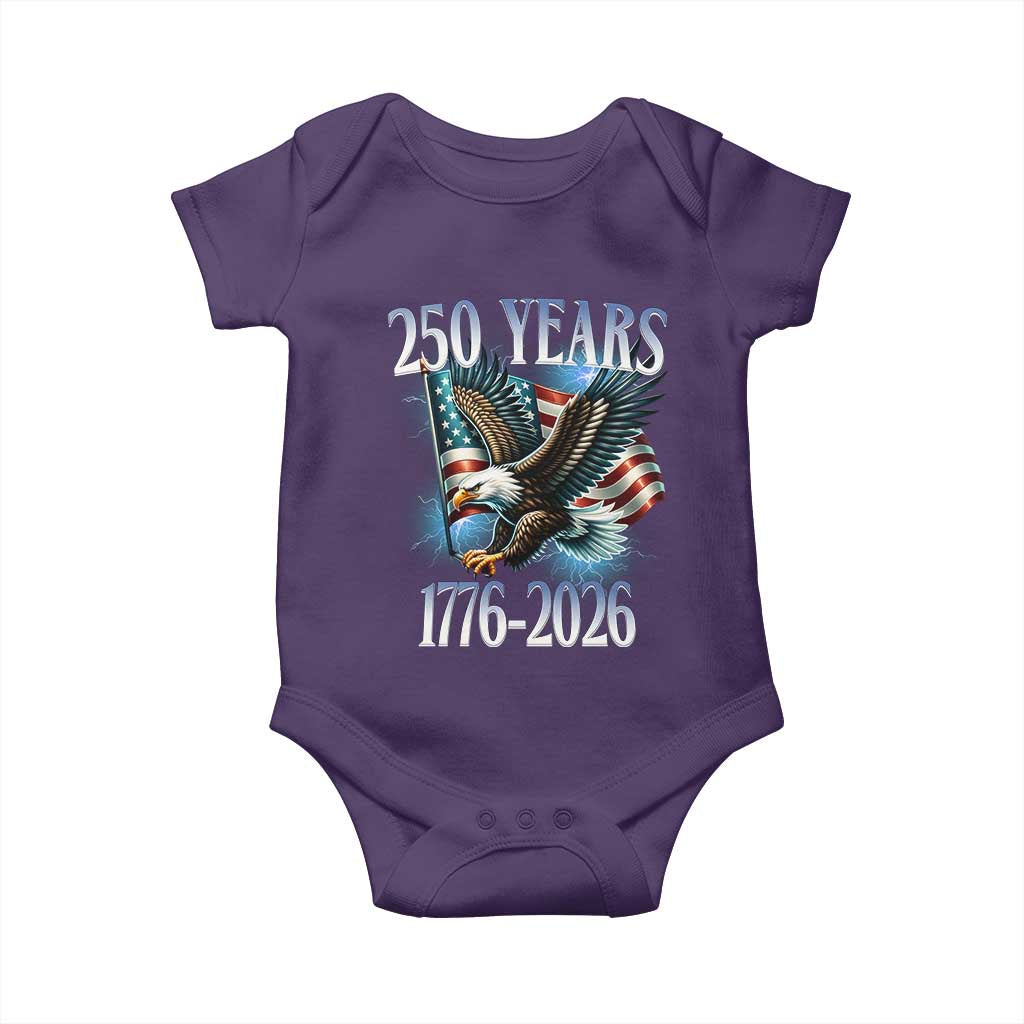 250 Years of American Freedom Baby Onesie Bald Eagle USA Flag 1776 to 2026 Patriotic - Wonder Print Shop