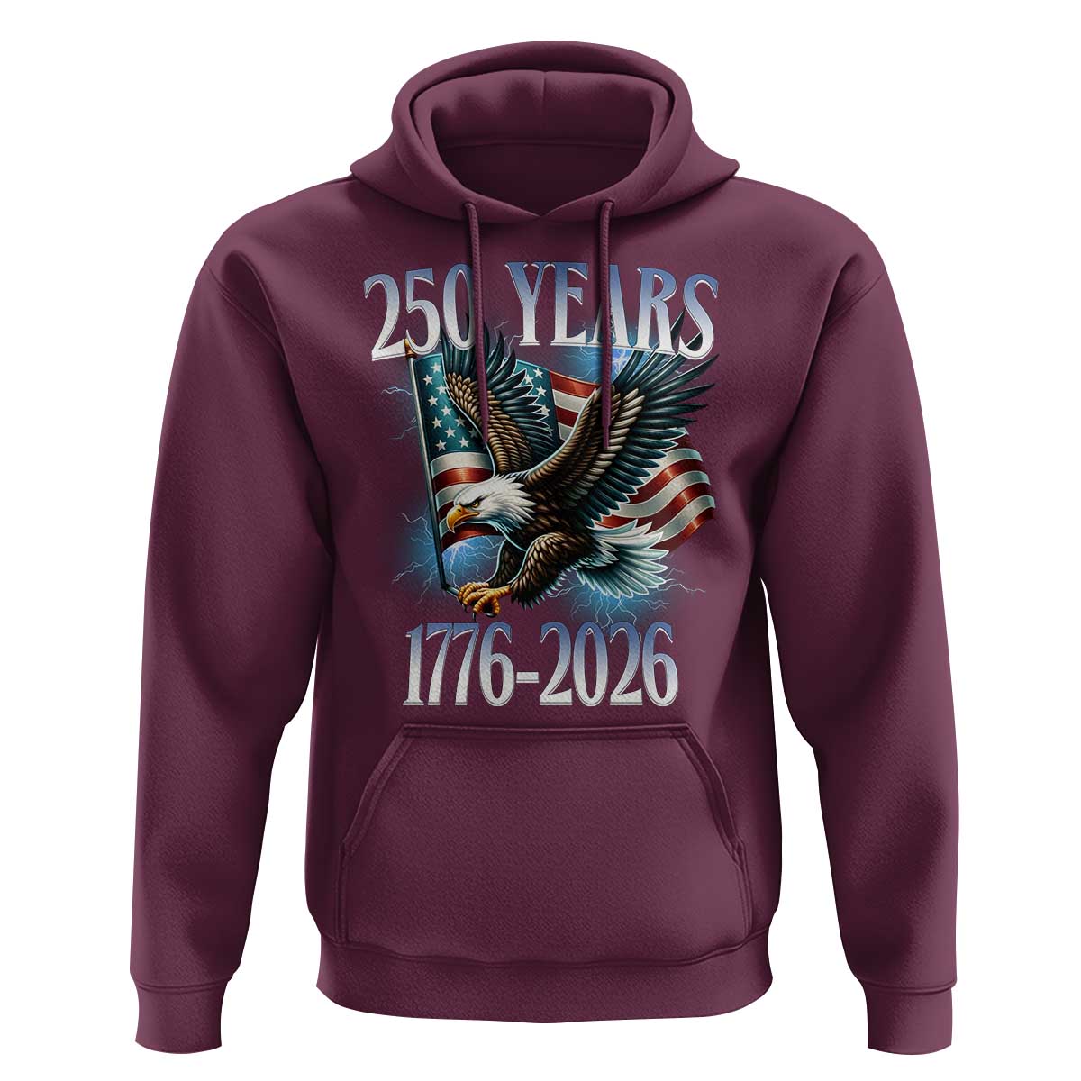 250 Years of American Freedom Hoodie Bald Eagle USA Flag 1776 to 2026 Patriotic - Wonder Print Shop