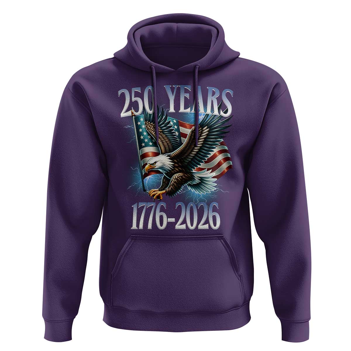 250 Years of American Freedom Hoodie Bald Eagle USA Flag 1776 to 2026 Patriotic - Wonder Print Shop