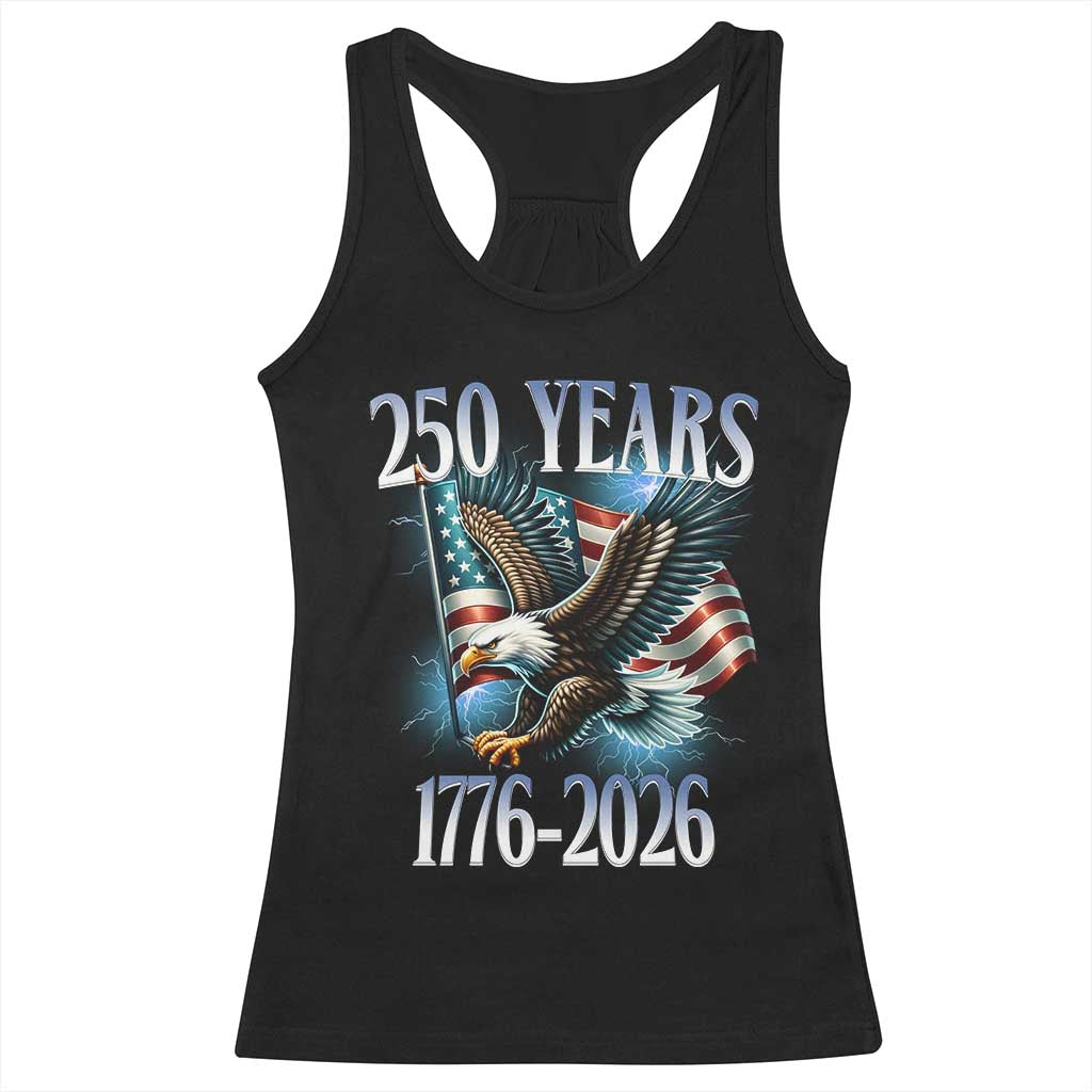 250 Years of American Freedom Racerback Tank Top Bald Eagle USA Flag 1776 to 2026 Patriotic - Wonder Print Shop