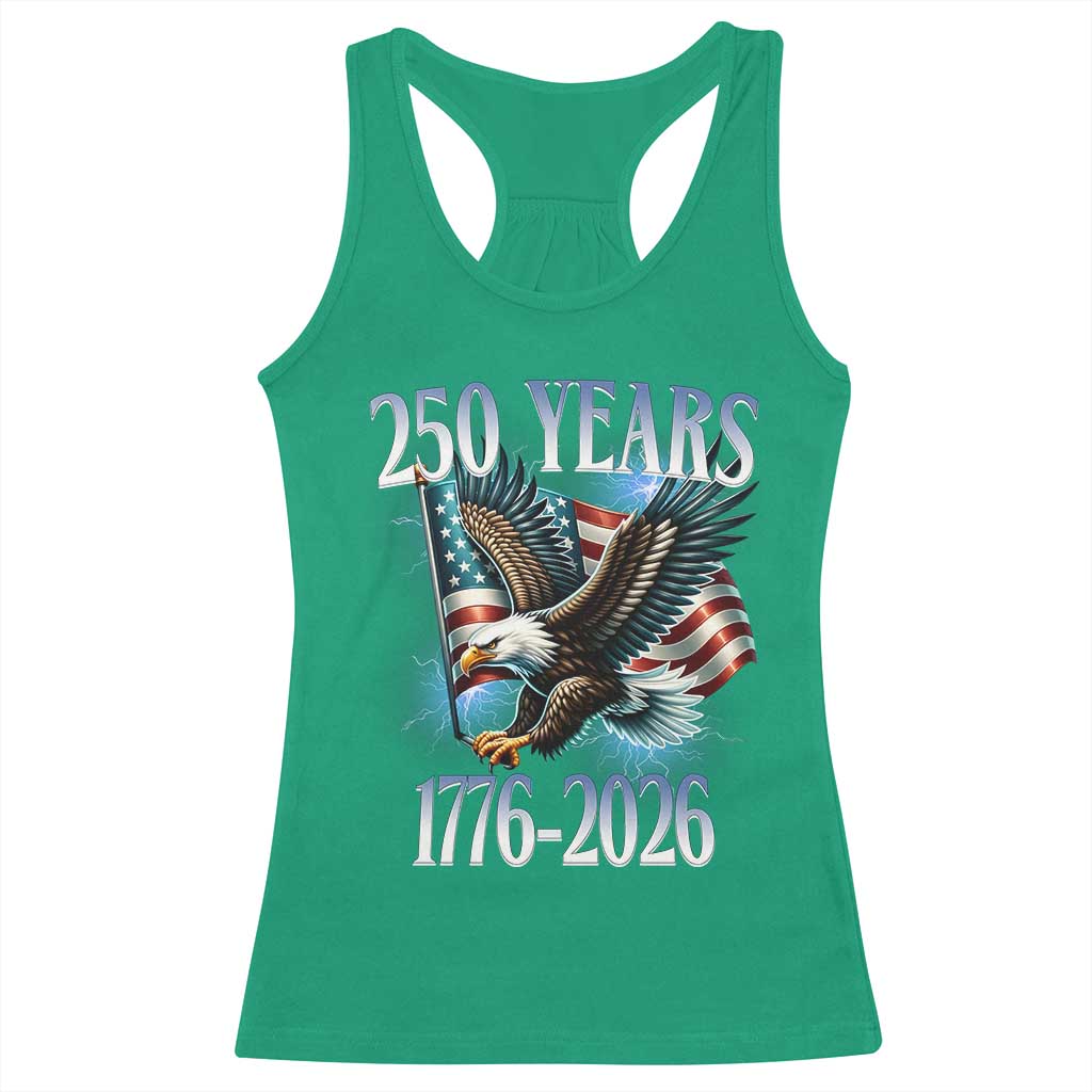 250 Years of American Freedom Racerback Tank Top Bald Eagle USA Flag 1776 to 2026 Patriotic - Wonder Print Shop
