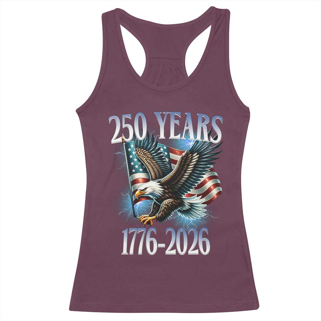 250 Years of American Freedom Racerback Tank Top Bald Eagle USA Flag 1776 to 2026 Patriotic - Wonder Print Shop