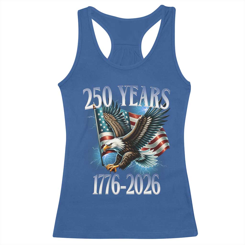 250 Years of American Freedom Racerback Tank Top Bald Eagle USA Flag 1776 to 2026 Patriotic - Wonder Print Shop
