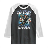 250 Years of American Freedom Raglan Shirt Bald Eagle USA Flag 1776 to 2026 Patriotic - Wonder Print Shop
