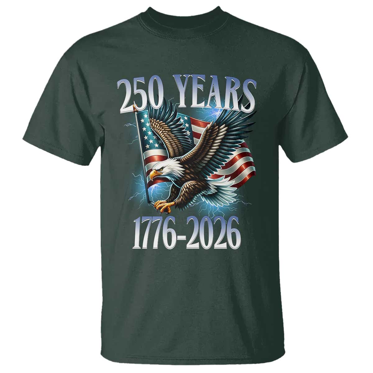 250 Years of American Freedom T Shirt Bald Eagle USA Flag 1776 to 2026 Patriotic - Wonder Print Shop