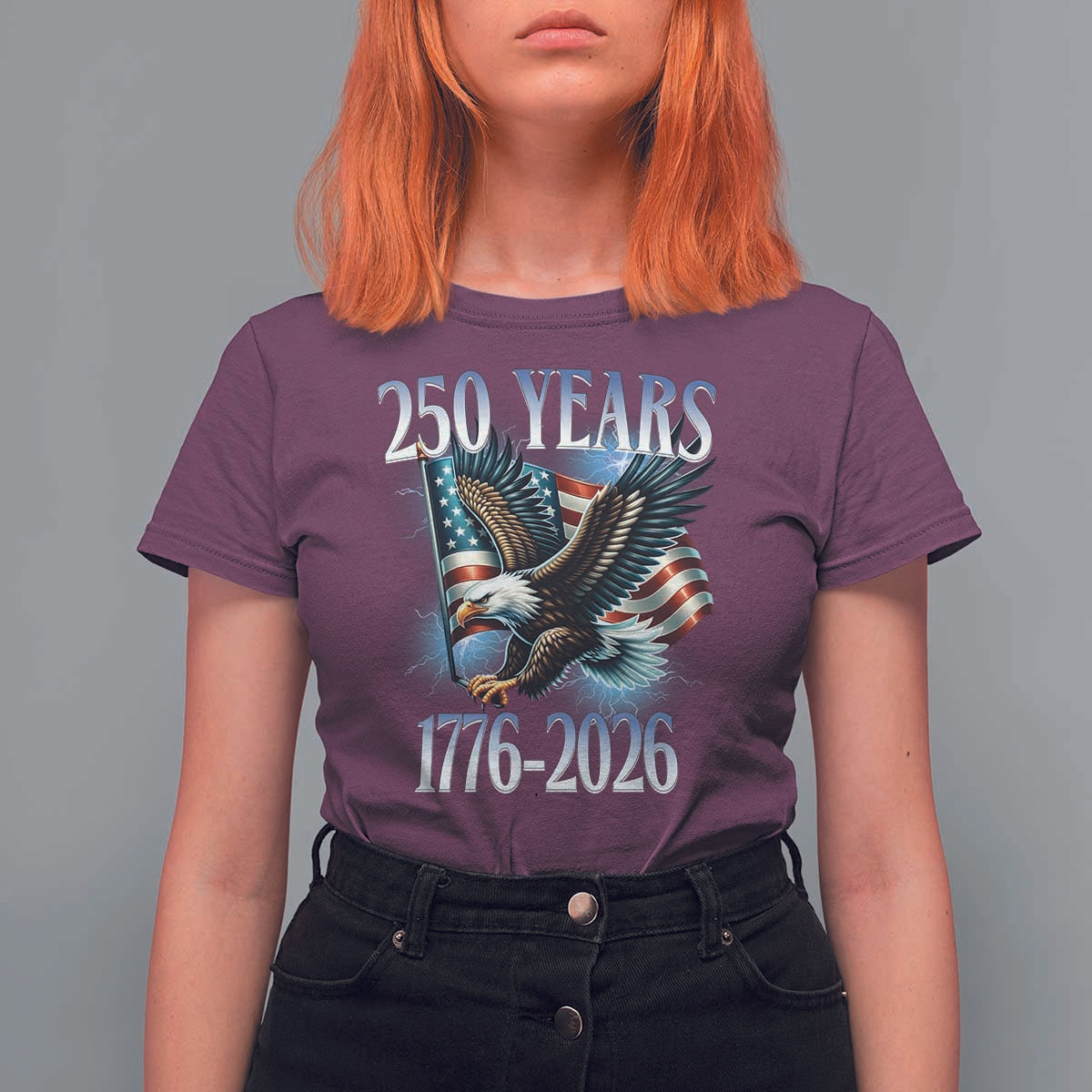 250 Years of American Freedom T Shirt For Women Bald Eagle USA Flag 1776 to 2026 Patriotic - Wonder Print Shop