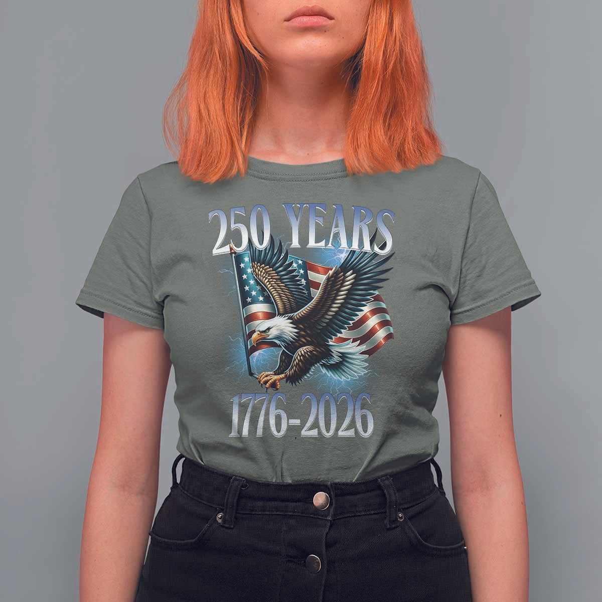 250 Years of American Freedom T Shirt For Women Bald Eagle USA Flag 1776 to 2026 Patriotic - Wonder Print Shop