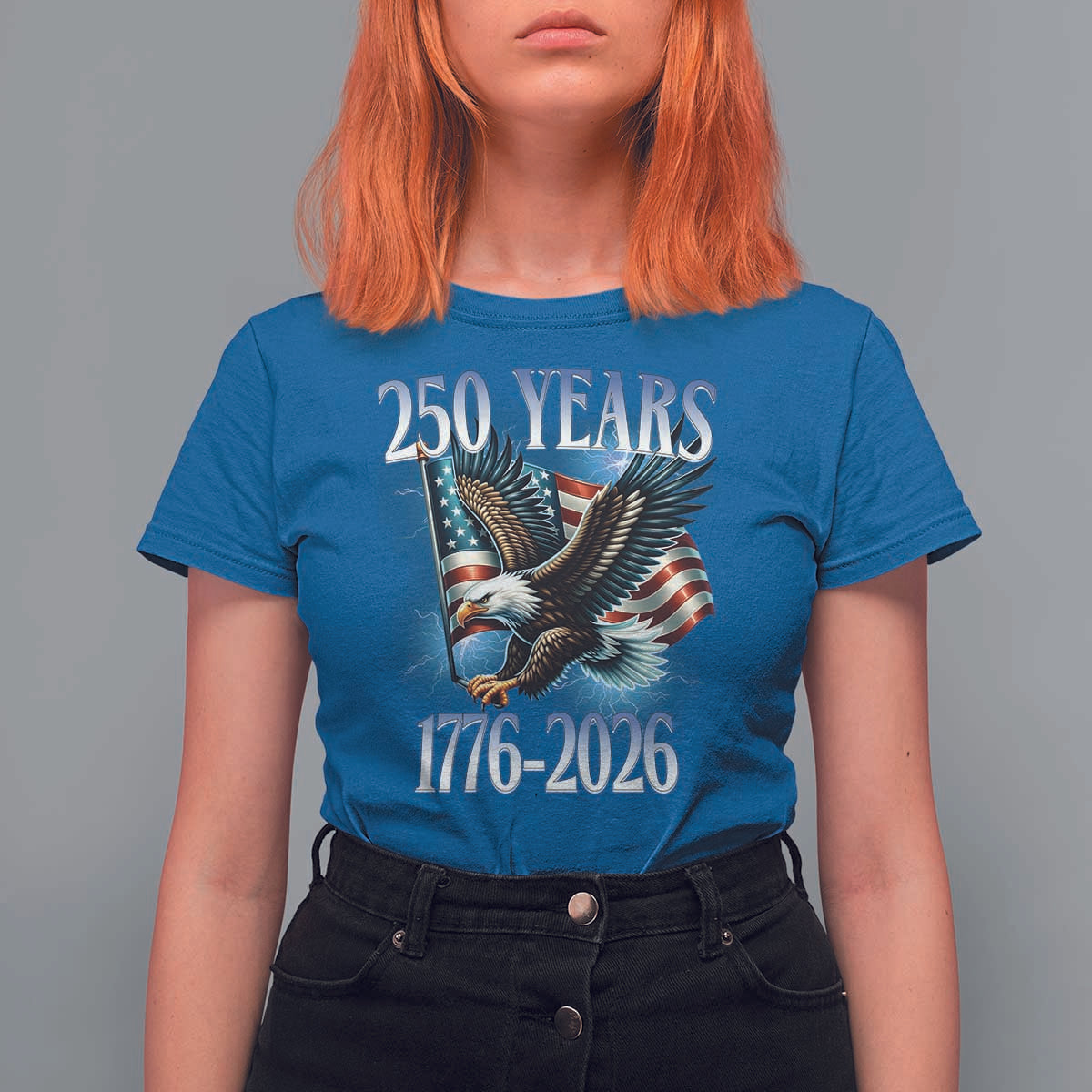 250 Years of American Freedom T Shirt For Women Bald Eagle USA Flag 1776 to 2026 Patriotic - Wonder Print Shop