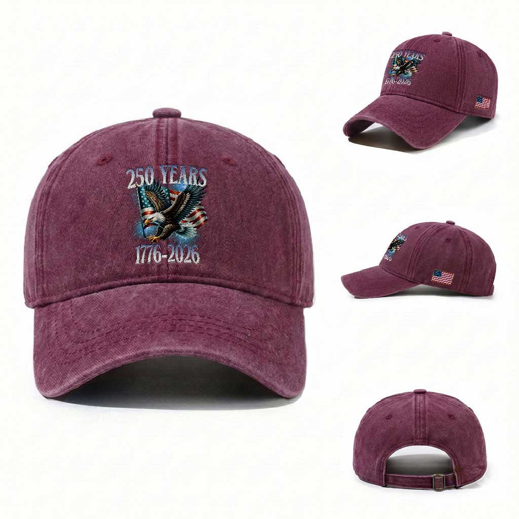 250 Years of American Freedom Washed Cotton Baseball Cap Bald Eagle USA Flag 1776 to 2026 Patriotic