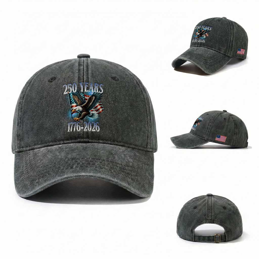 250 Years of American Freedom Washed Cotton Baseball Cap Bald Eagle USA Flag 1776 to 2026 Patriotic