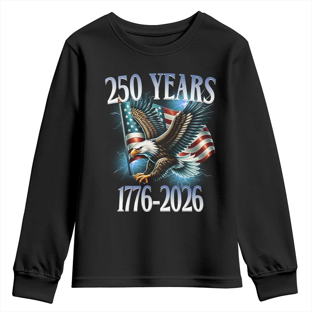 250 Years of American Freedom Youth Sweatshirt Bald Eagle USA Flag 1776 to 2026 Patriotic - Wonder Print Shop
