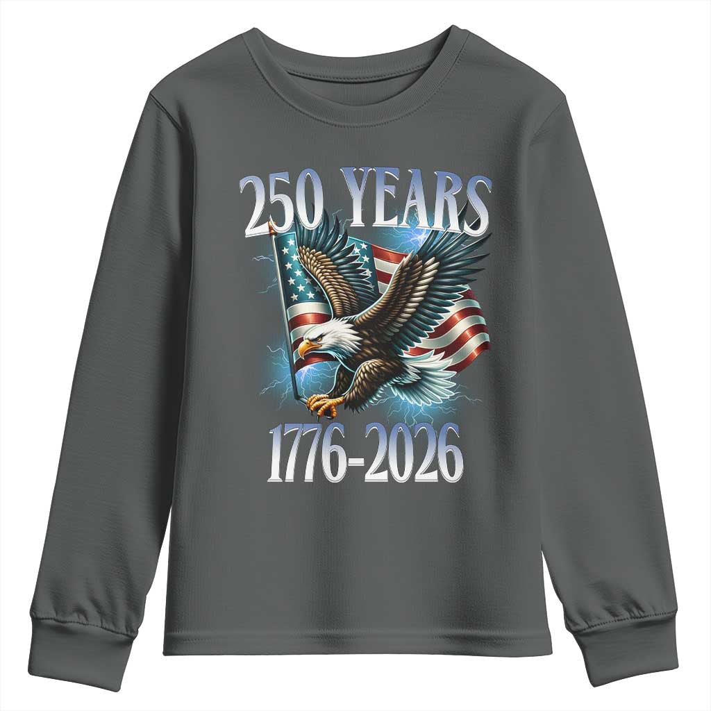 250 Years of American Freedom Youth Sweatshirt Bald Eagle USA Flag 1776 to 2026 Patriotic - Wonder Print Shop