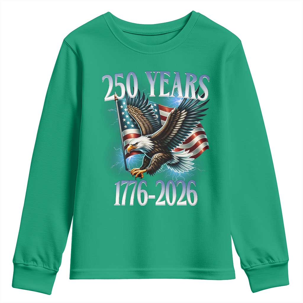 250 Years of American Freedom Youth Sweatshirt Bald Eagle USA Flag 1776 to 2026 Patriotic - Wonder Print Shop