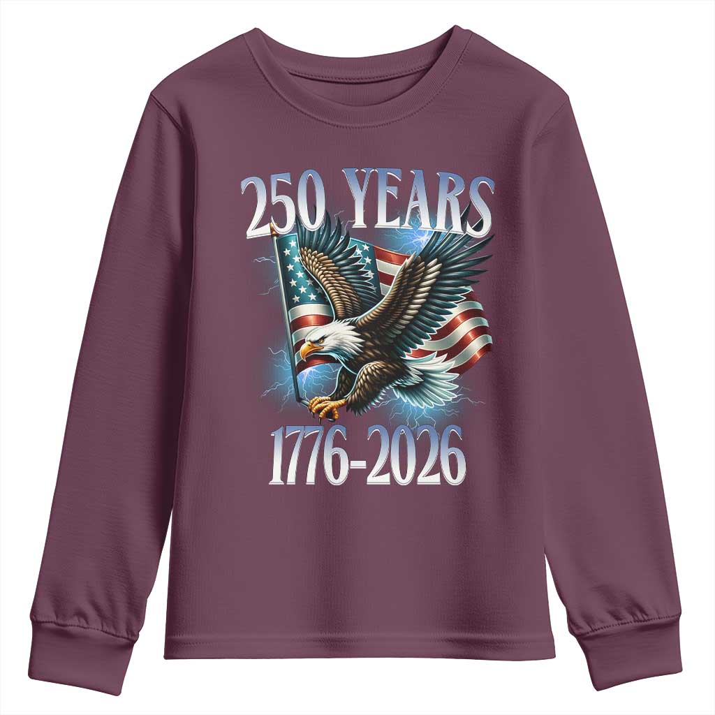 250 Years of American Freedom Youth Sweatshirt Bald Eagle USA Flag 1776 to 2026 Patriotic - Wonder Print Shop