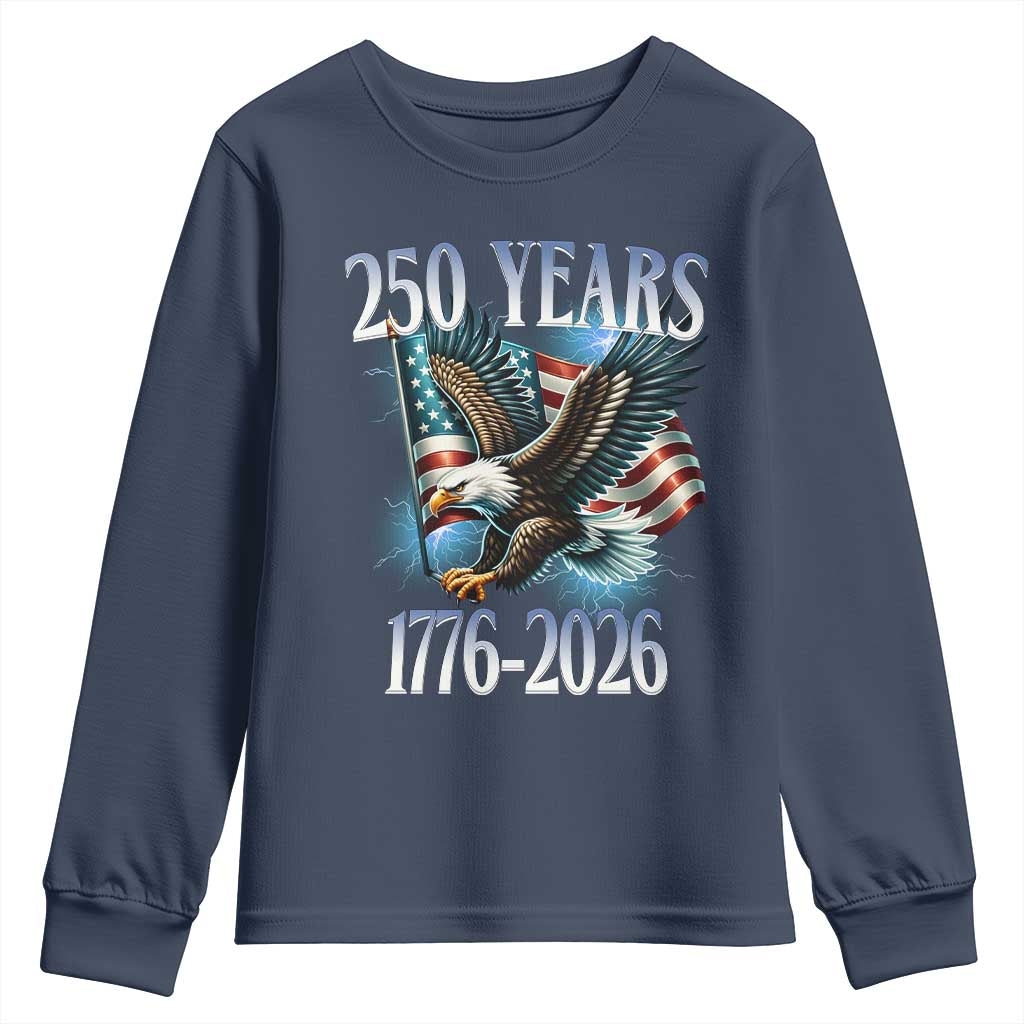 250 Years of American Freedom Youth Sweatshirt Bald Eagle USA Flag 1776 to 2026 Patriotic - Wonder Print Shop