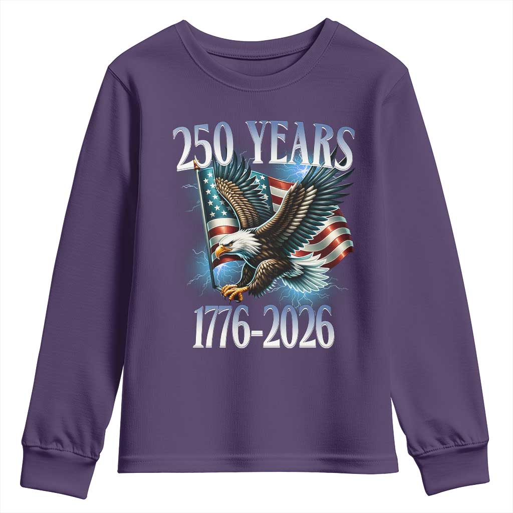 250 Years of American Freedom Youth Sweatshirt Bald Eagle USA Flag 1776 to 2026 Patriotic - Wonder Print Shop