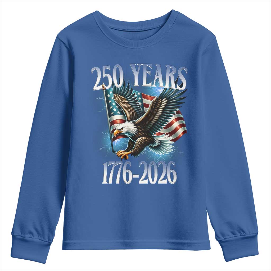 250 Years of American Freedom Youth Sweatshirt Bald Eagle USA Flag 1776 to 2026 Patriotic - Wonder Print Shop