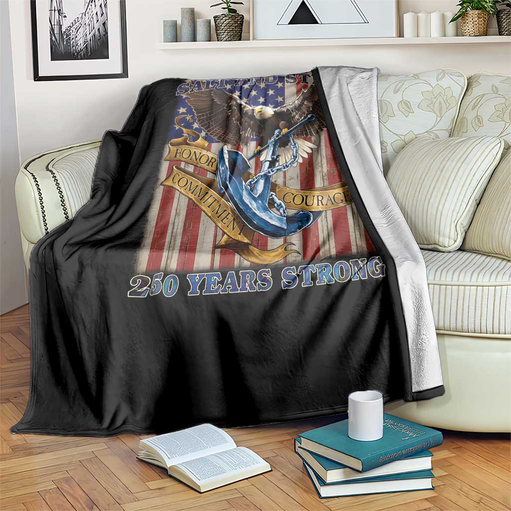 Military Navy 250th Anniversary Throw Blanket Forged of Salt and Steel Patriotic Eagle Anchor American Flag - Wonder Print Shop