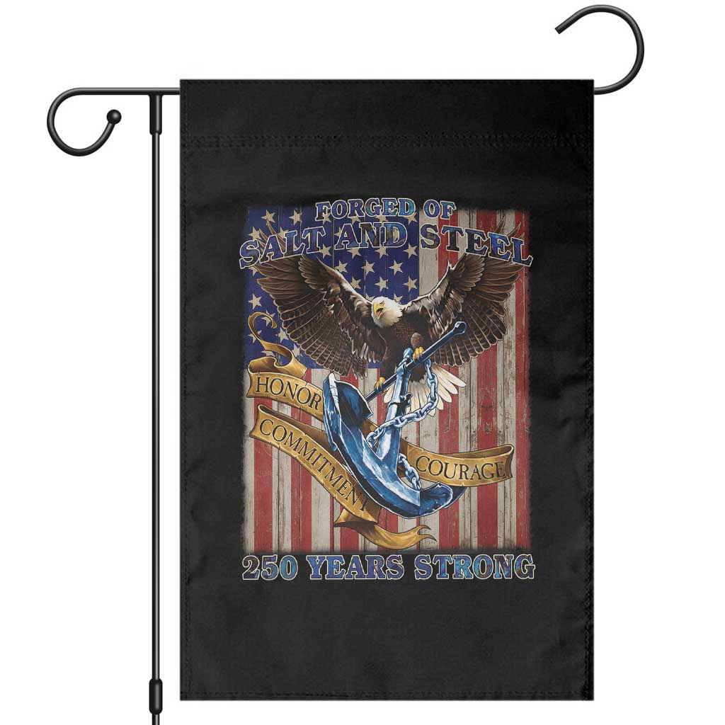 Military Navy 250th Anniversary Garden Flag Forged of Salt and Steel Patriotic Eagle Anchor American Flag - Wonder Print Shop
