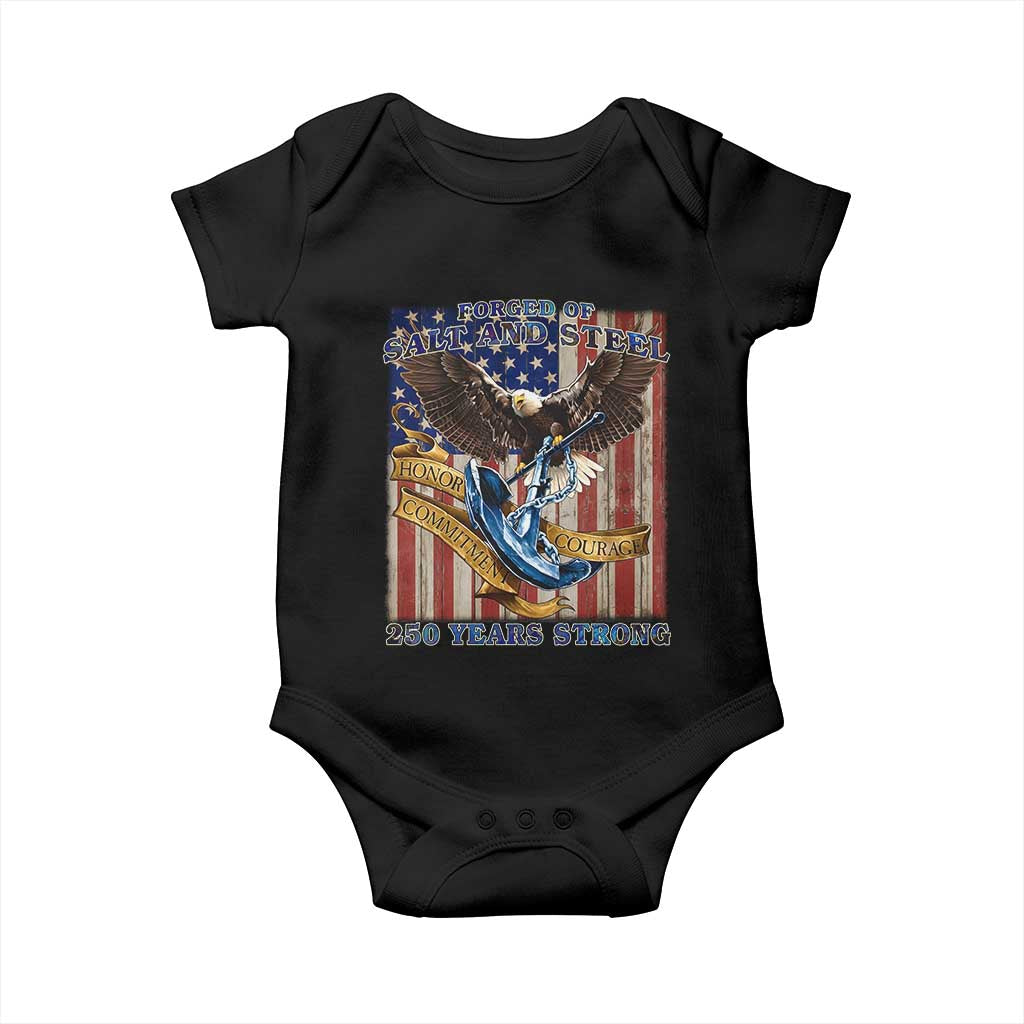 Military Navy 250th Anniversary Baby Onesie Forged of Salt and Steel Patriotic Eagle Anchor American Flag - Wonder Print Shop