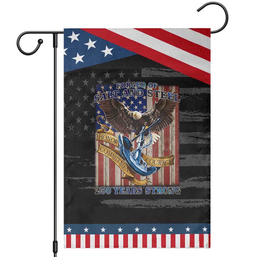 Military Navy 250th Anniversary Garden Flag Forged of Salt and Steel Patriotic Eagle Anchor American Flag