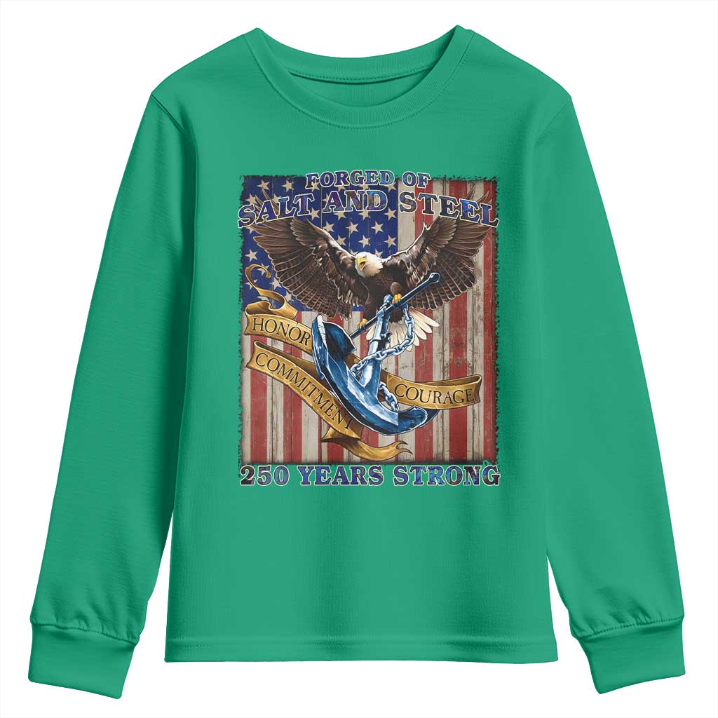 Military Navy 250th Anniversary Youth Sweatshirt Forged of Salt and Steel Patriotic Eagle Anchor American Flag - Wonder Print Shop