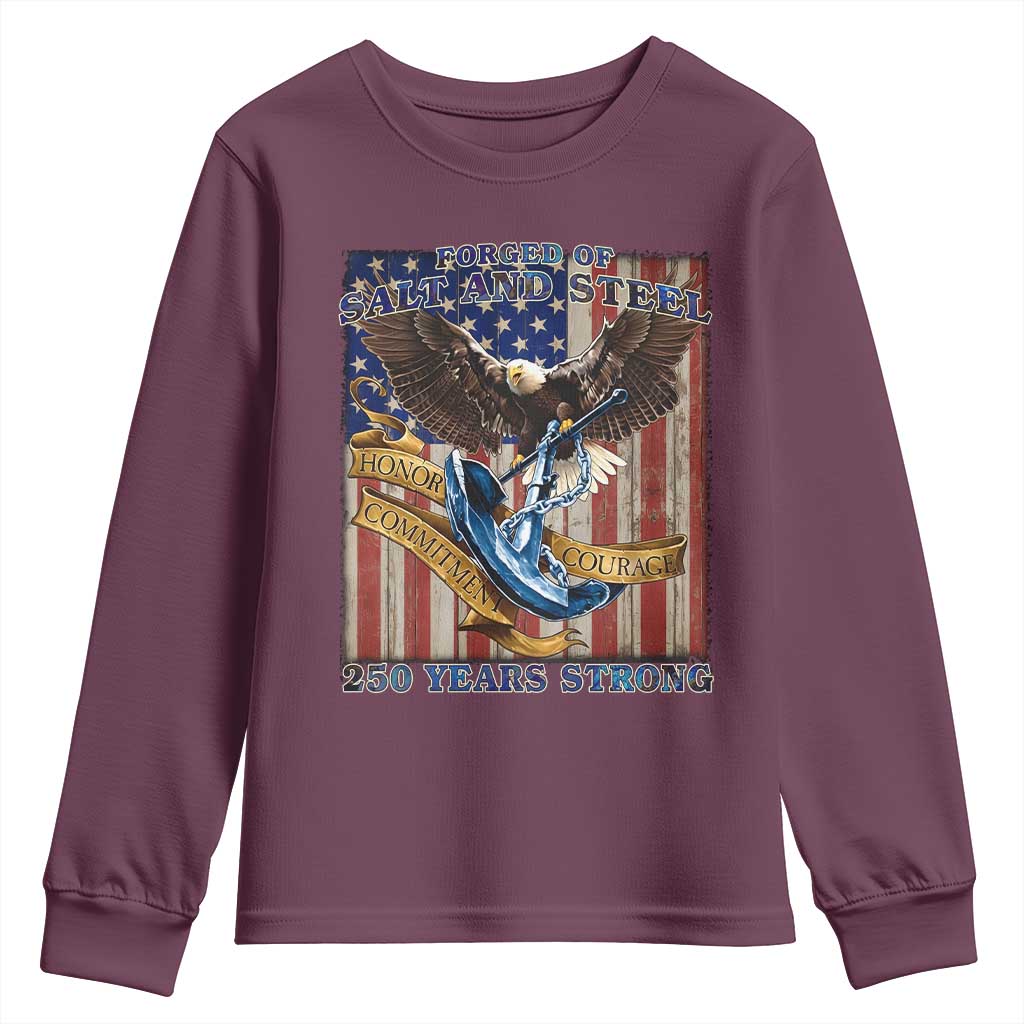Military Navy 250th Anniversary Youth Sweatshirt Forged of Salt and Steel Patriotic Eagle Anchor American Flag - Wonder Print Shop