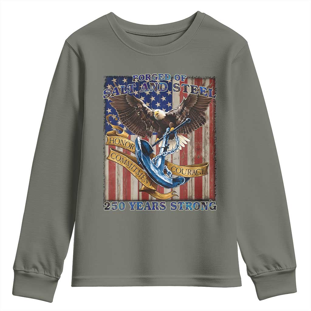 Military Navy 250th Anniversary Youth Sweatshirt Forged of Salt and Steel Patriotic Eagle Anchor American Flag - Wonder Print Shop