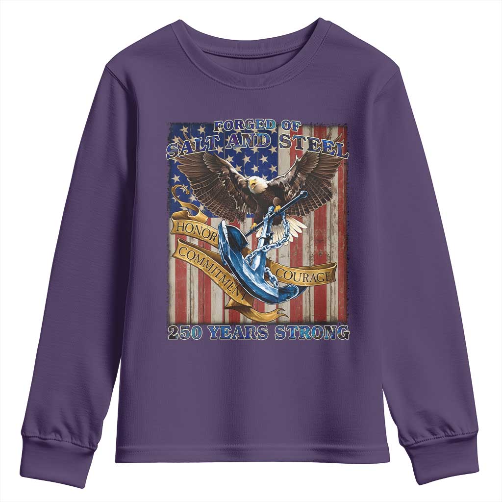 Military Navy 250th Anniversary Youth Sweatshirt Forged of Salt and Steel Patriotic Eagle Anchor American Flag - Wonder Print Shop