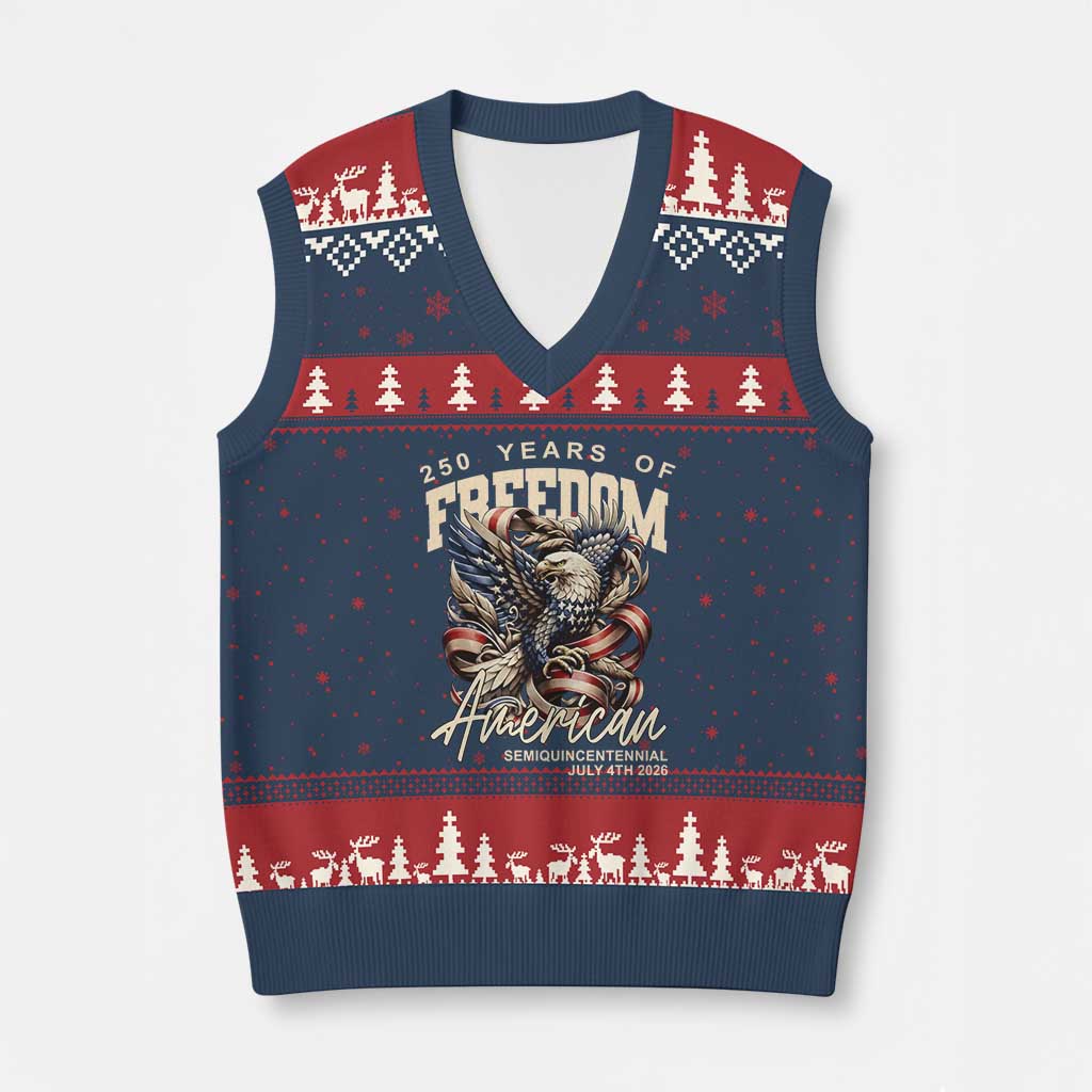 250 Years of Freedom Eagle V-Neck Knit Sweater Vest US 250th Anniversary American Semiquincentennial 2026 Patriotic - Wonder Print Shop