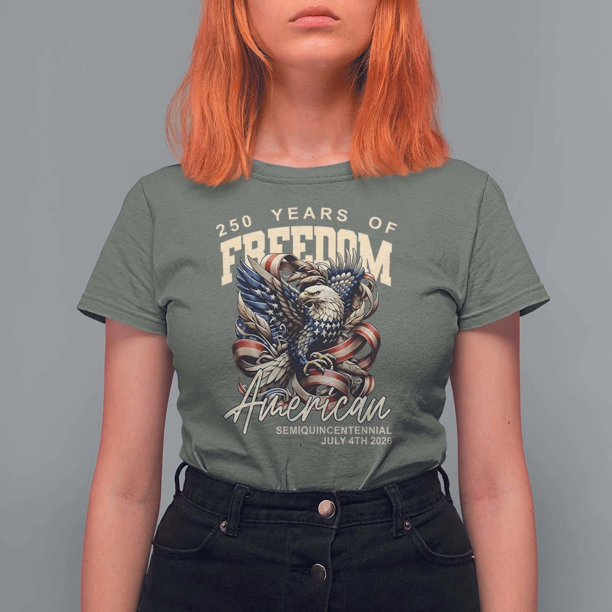 250 Years of Freedom Eagle T Shirt For Women US 250th Anniversary American Semiquincentennial 2026 Patriotic - Wonder Print Shop