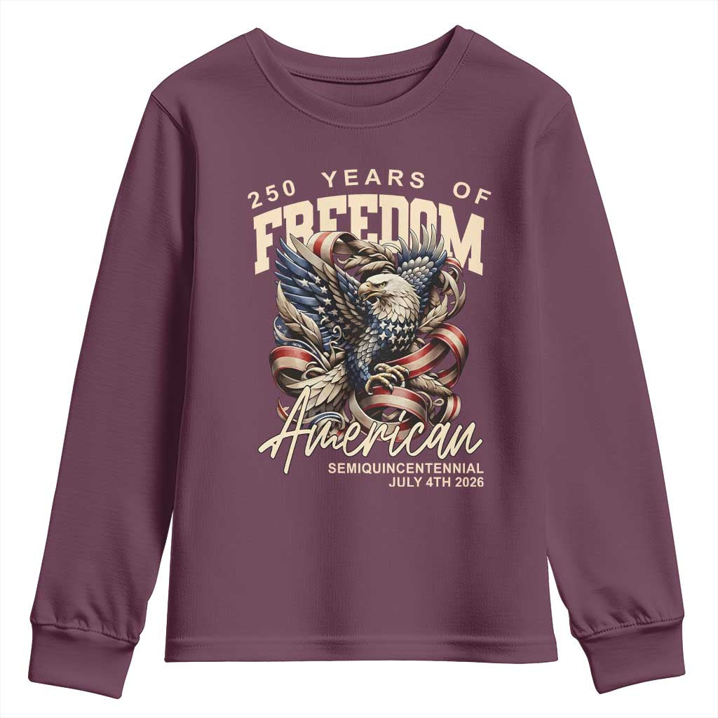 250 Years of Freedom Eagle Youth Sweatshirt US 250th Anniversary American Semiquincentennial 2026 Patriotic - Wonder Print Shop