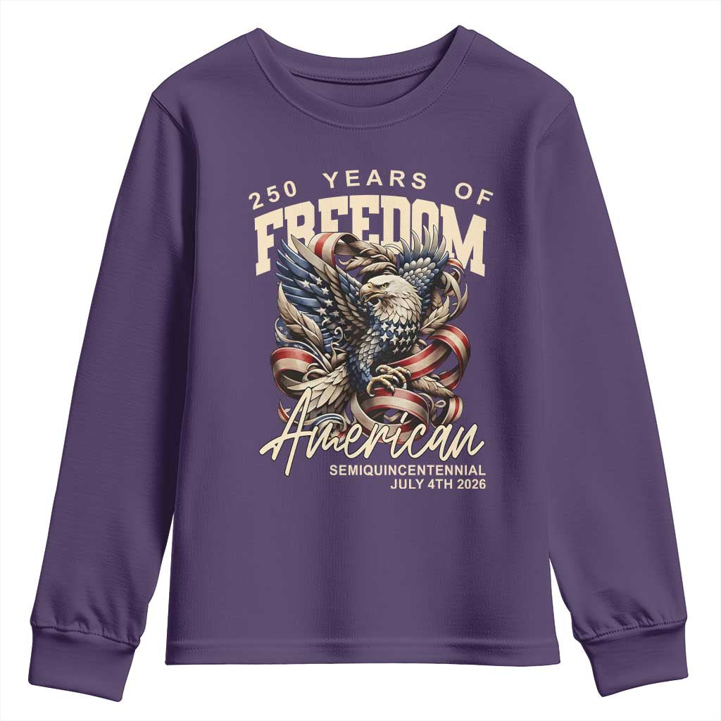 250 Years of Freedom Eagle Youth Sweatshirt US 250th Anniversary American Semiquincentennial 2026 Patriotic - Wonder Print Shop