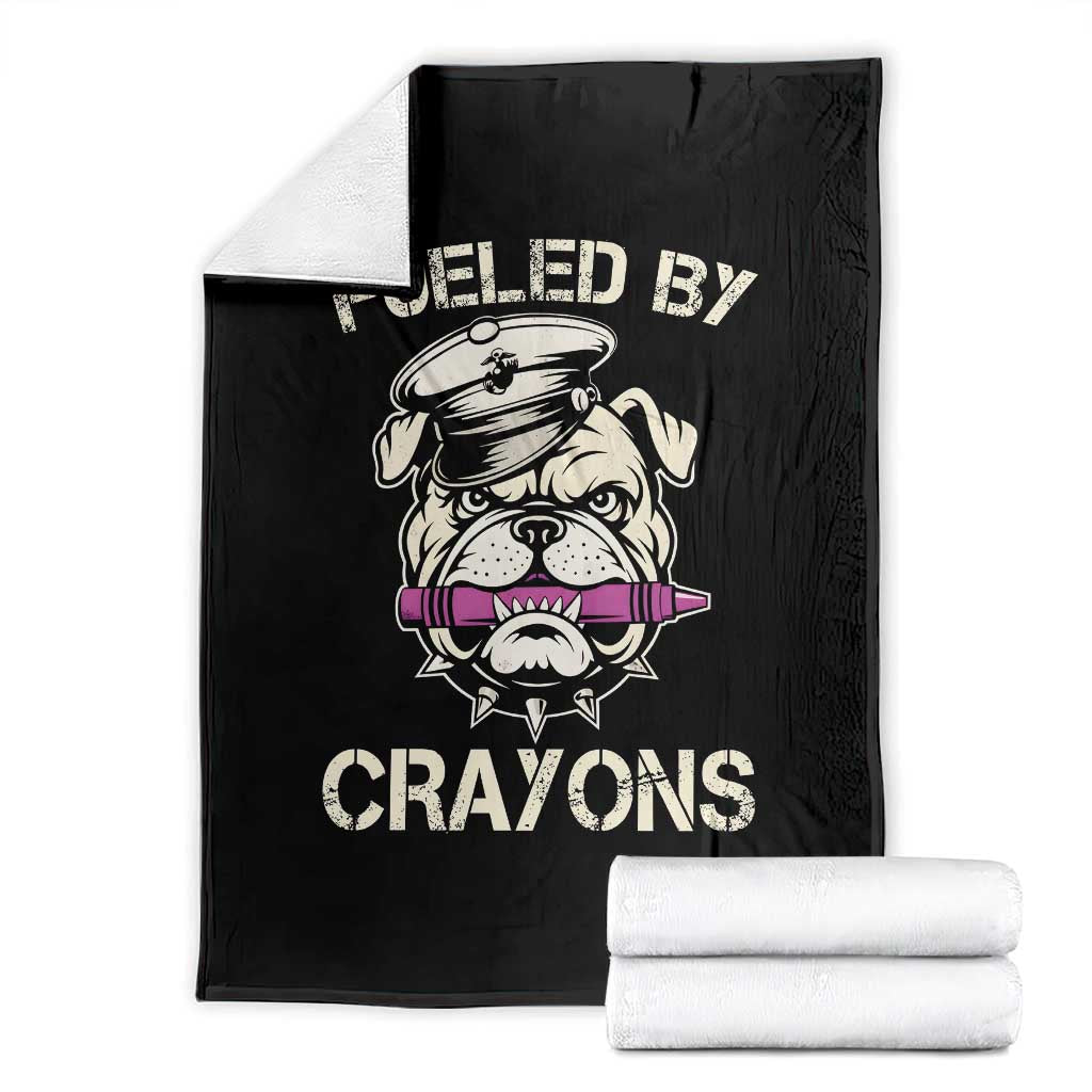 Fueled by Crayons Bulldog Throw Blanket Funny Military Crayon Eater Gift for Veterans - Wonder Print Shop