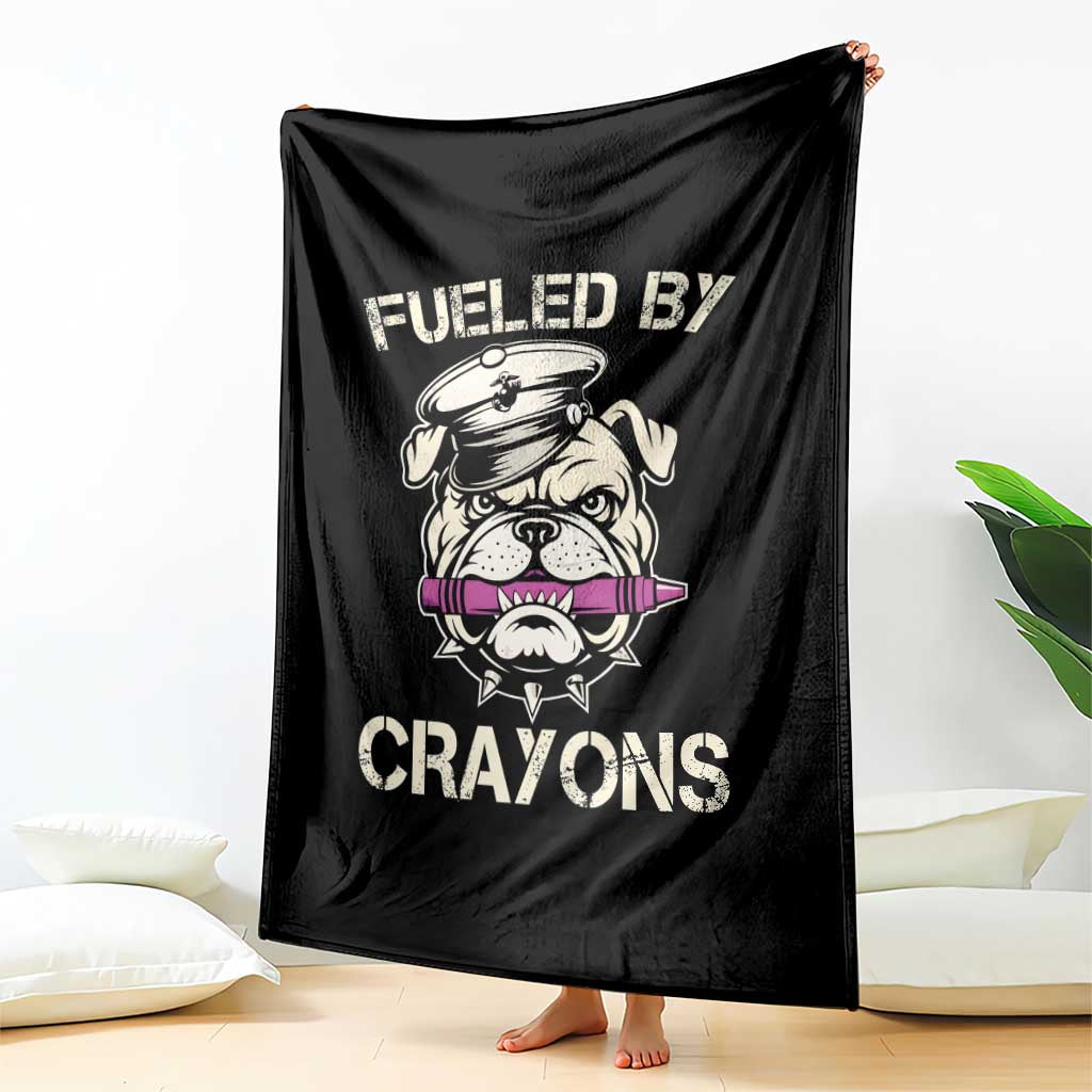 Fueled by Crayons Bulldog Throw Blanket Funny Military Crayon Eater Gift for Veterans - Wonder Print Shop