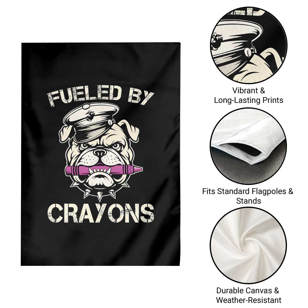 Fueled by Crayons Bulldog Garden Flag Funny Military Crayon Eater Gift for Veterans - Wonder Print Shop