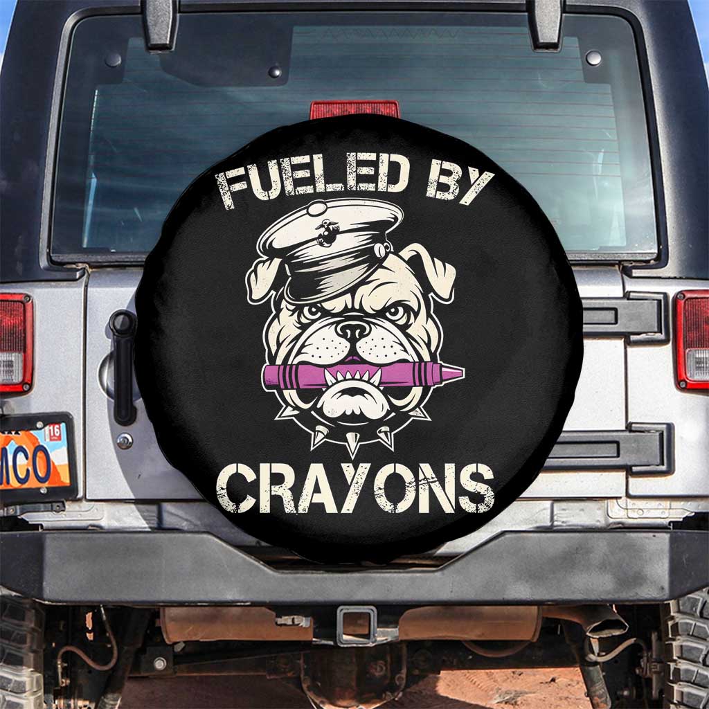 Fueled by Crayons Bulldog Spare Tire Cover Funny Military Crayon Eater Gift for Veterans - Wonder Print Shop