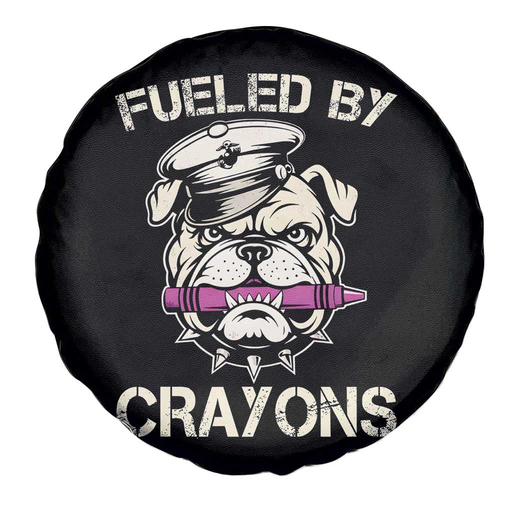 Fueled by Crayons Bulldog Spare Tire Cover Funny Military Crayon Eater Gift for Veterans - Wonder Print Shop