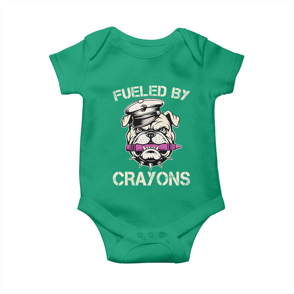 Fueled by Crayons Bulldog Baby Onesie Funny Military Crayon Eater Gift for Veterans - Wonder Print Shop