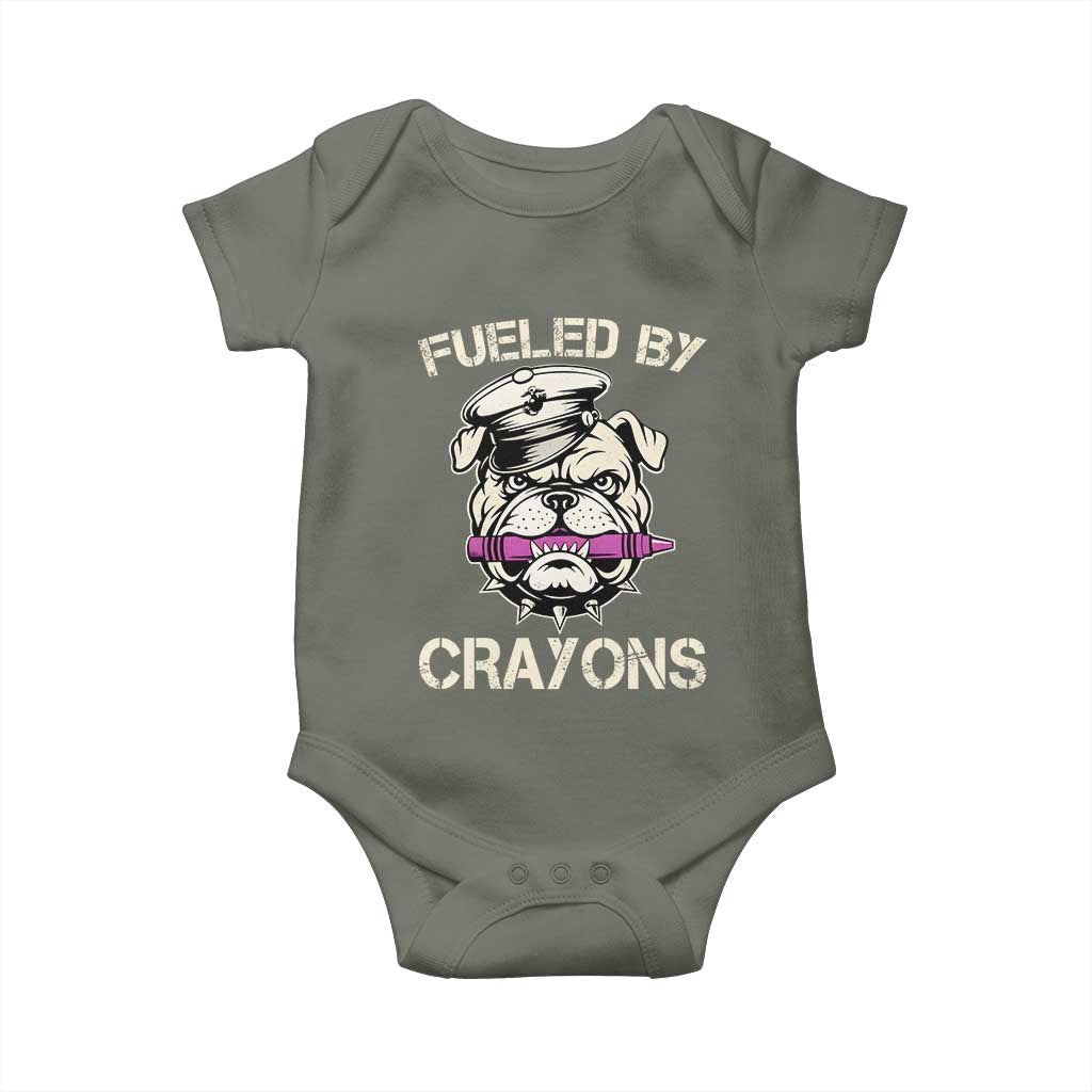 Fueled by Crayons Bulldog Baby Onesie Funny Military Crayon Eater Gift for Veterans - Wonder Print Shop