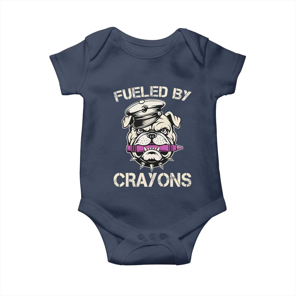 Fueled by Crayons Bulldog Baby Onesie Funny Military Crayon Eater Gift for Veterans - Wonder Print Shop